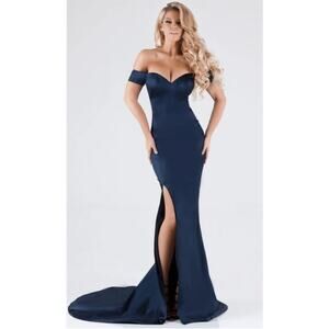 Portia & Scarlett Satin Off The Shoulder Dress Womens Large Black Gown Formal